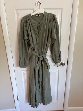 Universal Thread Olive Maxi Shirt Dress with Waist Tie